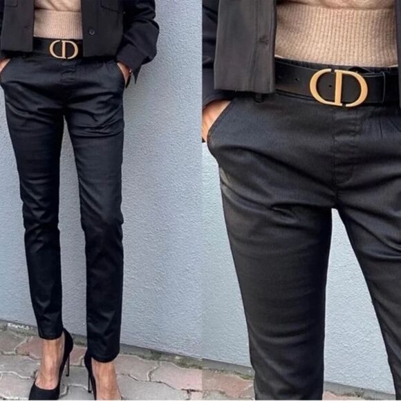 Bevy Flog Dafna Original Black Stripe Pinstripe Pull on Pants Size 28 - Picture 2 of 10